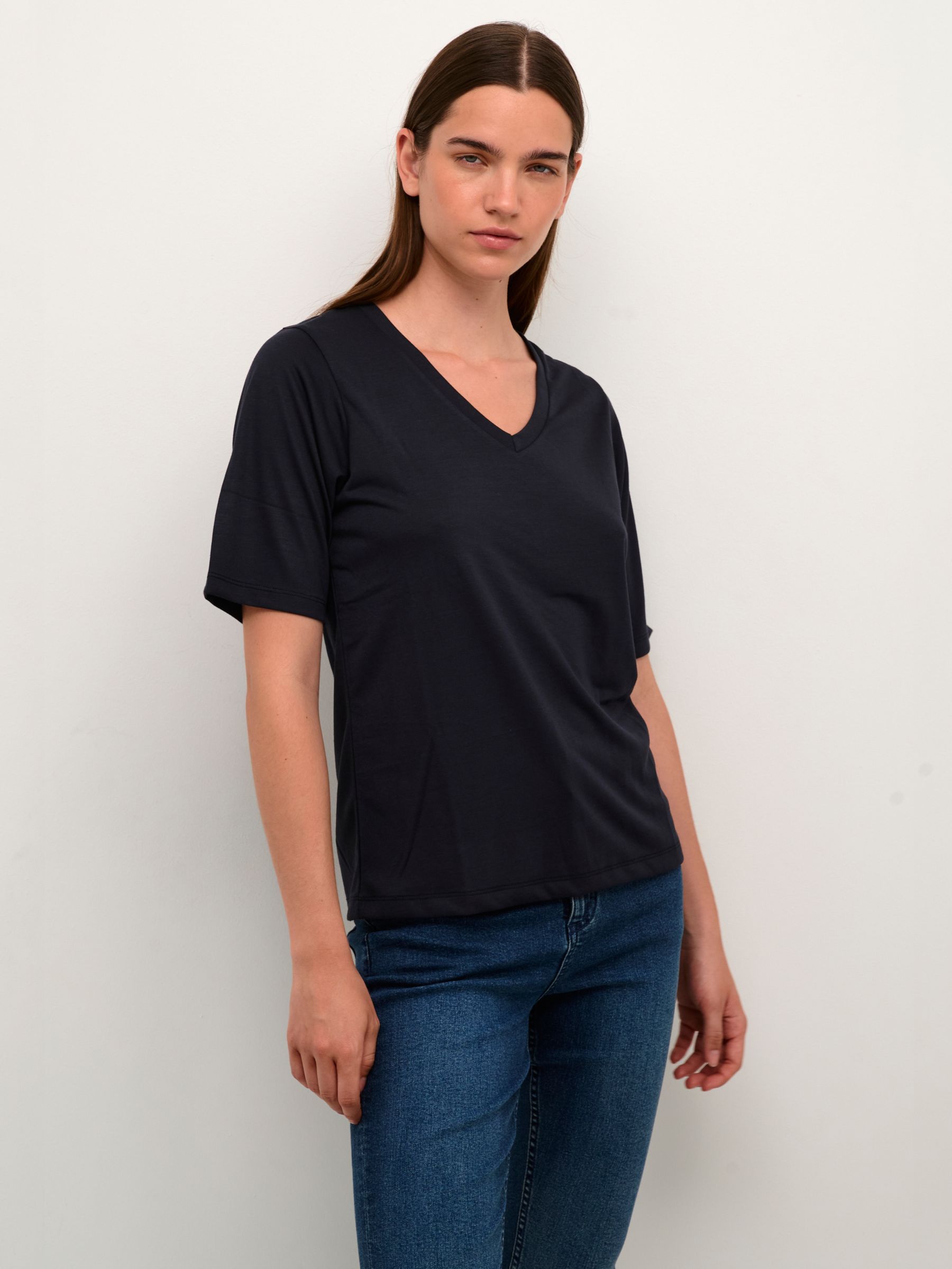 KAFFE Lise Half Sleeve T-Shirt, Washed Black at John Lewis & Partners