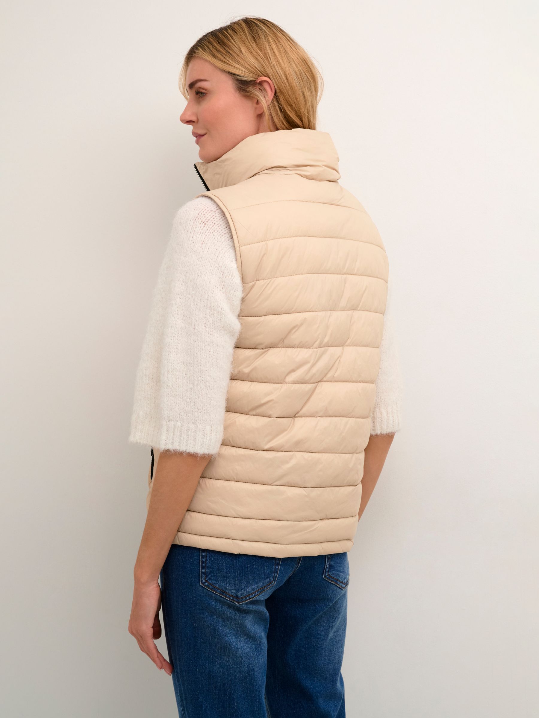 KAFFE Lira Zipped Puffer Gilet, Cream at John Lewis & Partners