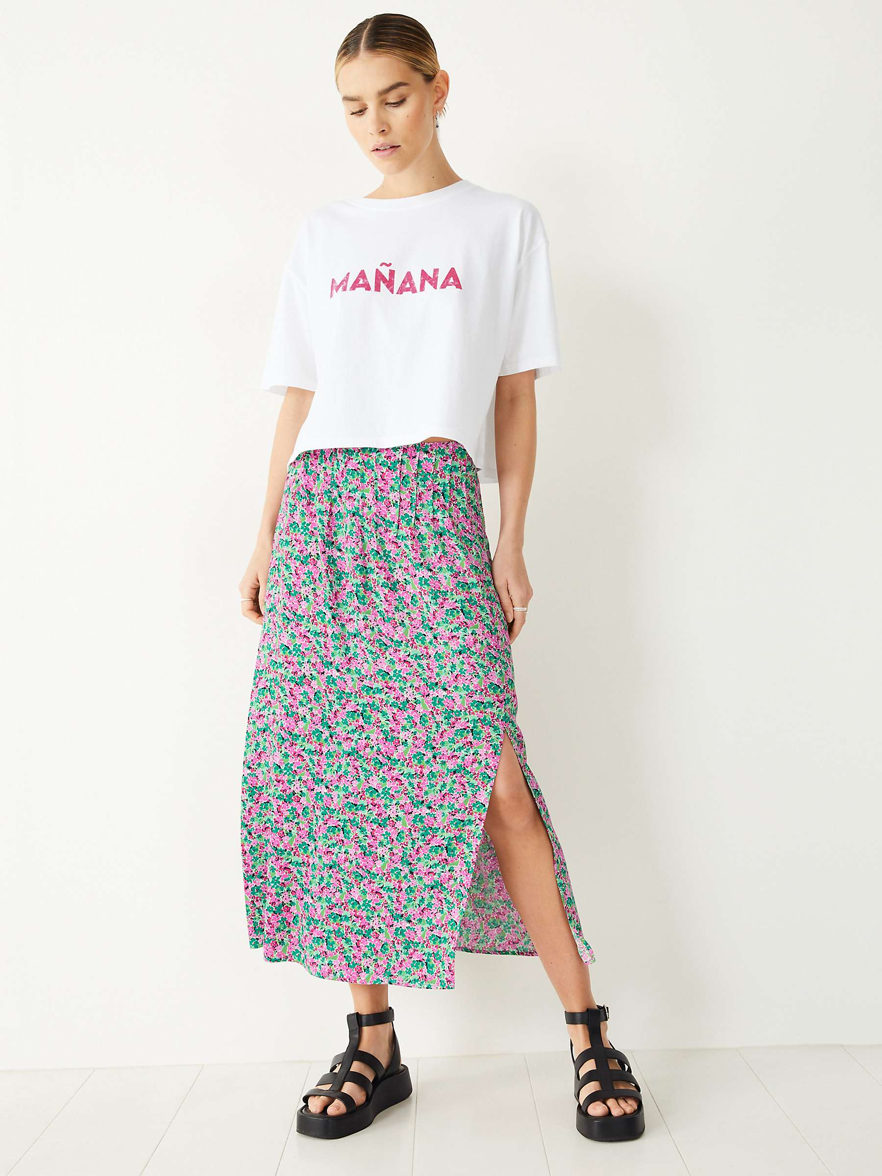 Buy HUSH Tammy Watercolour Floral Midi Skirt, Pink/Green Online at johnlewis.com