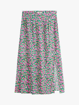 HUSH Tammy Watercolour Floral Midi Skirt, Pink/Green