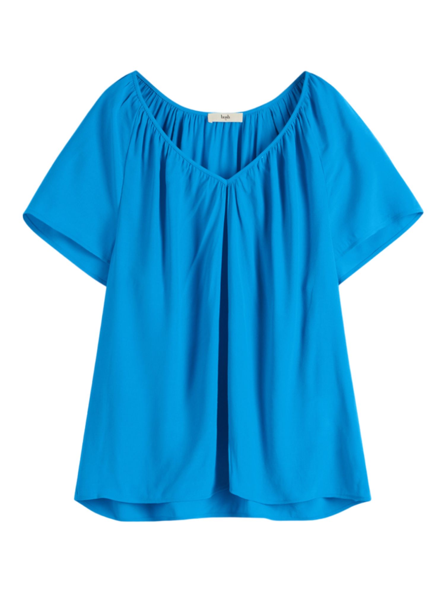 HUSH Sian Gathered V-Neck Top, Bright Blue at John Lewis & Partners