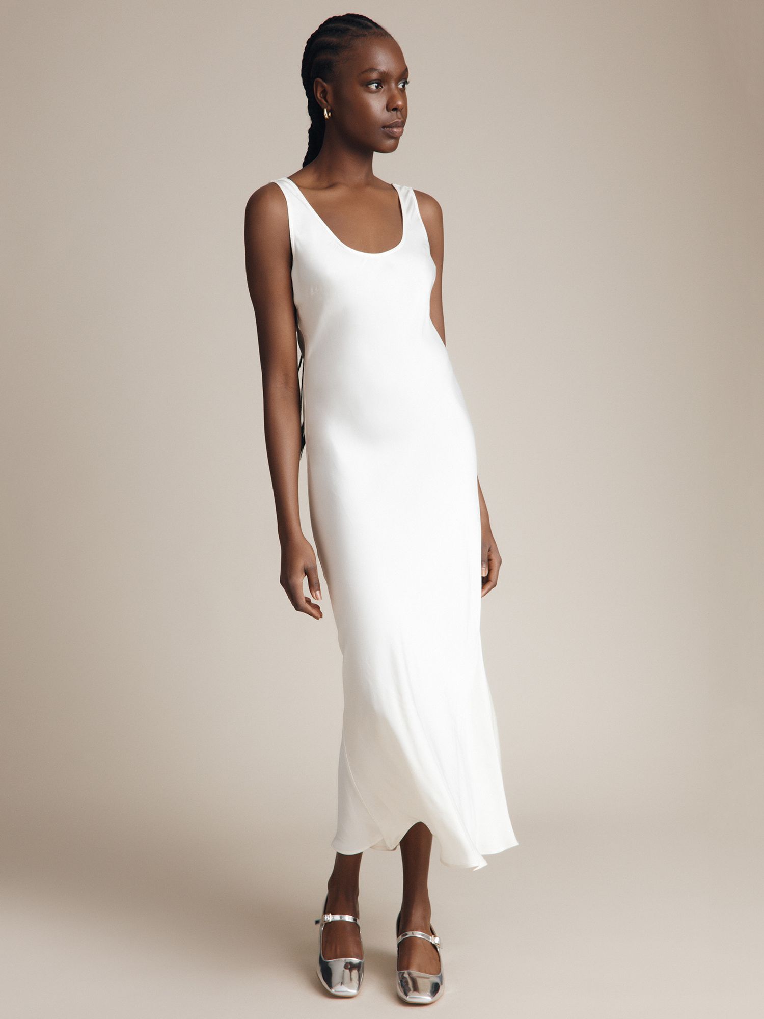 Ghost Palm Bias Cut Satin Slip Dress, Ivory at John Lewis & Partners
