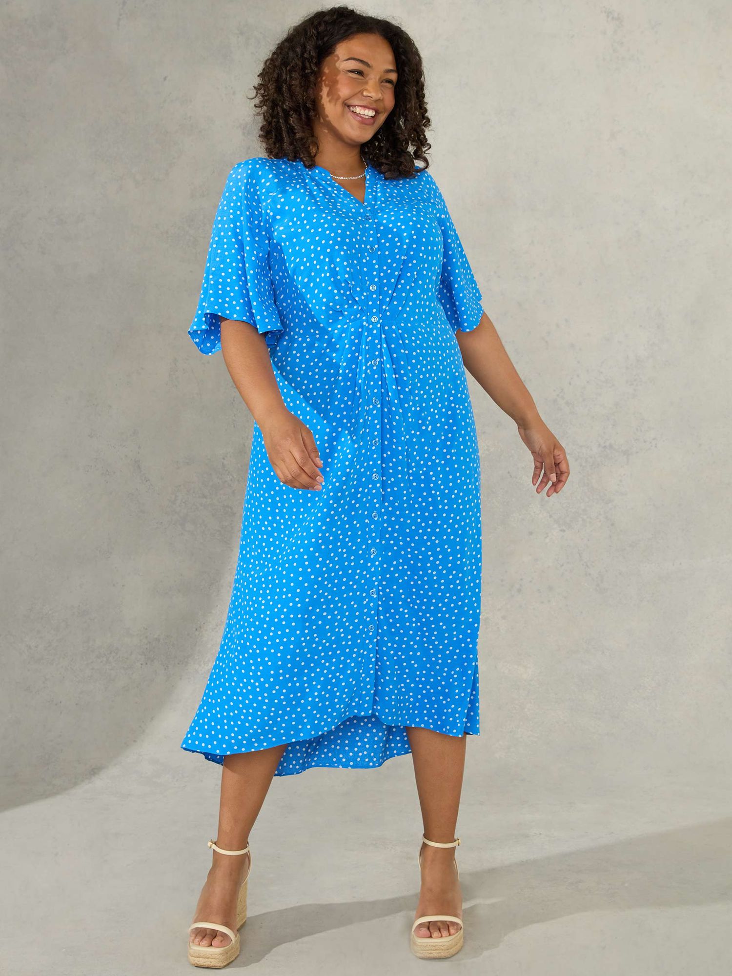 Live Unlimited Curve Spot Ruched Front Shirt Dress at John Lewis & Partners