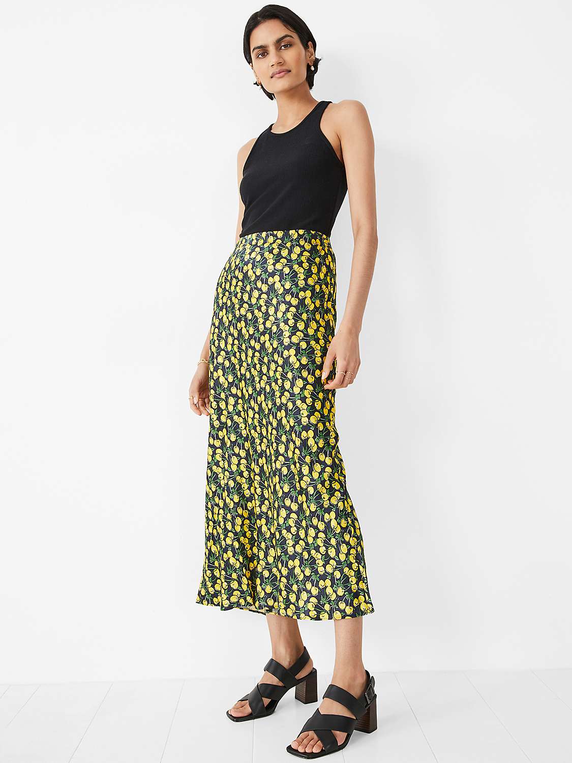 Buy HUSH Simone Cherry Print Maxi Skirt, Yellow/Black Online at johnlewis.com