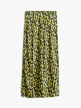 HUSH Simone Cherry Print Maxi Skirt, Yellow/Black