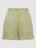 Reiss Demi Garment Dyed Linen Shorts, Green