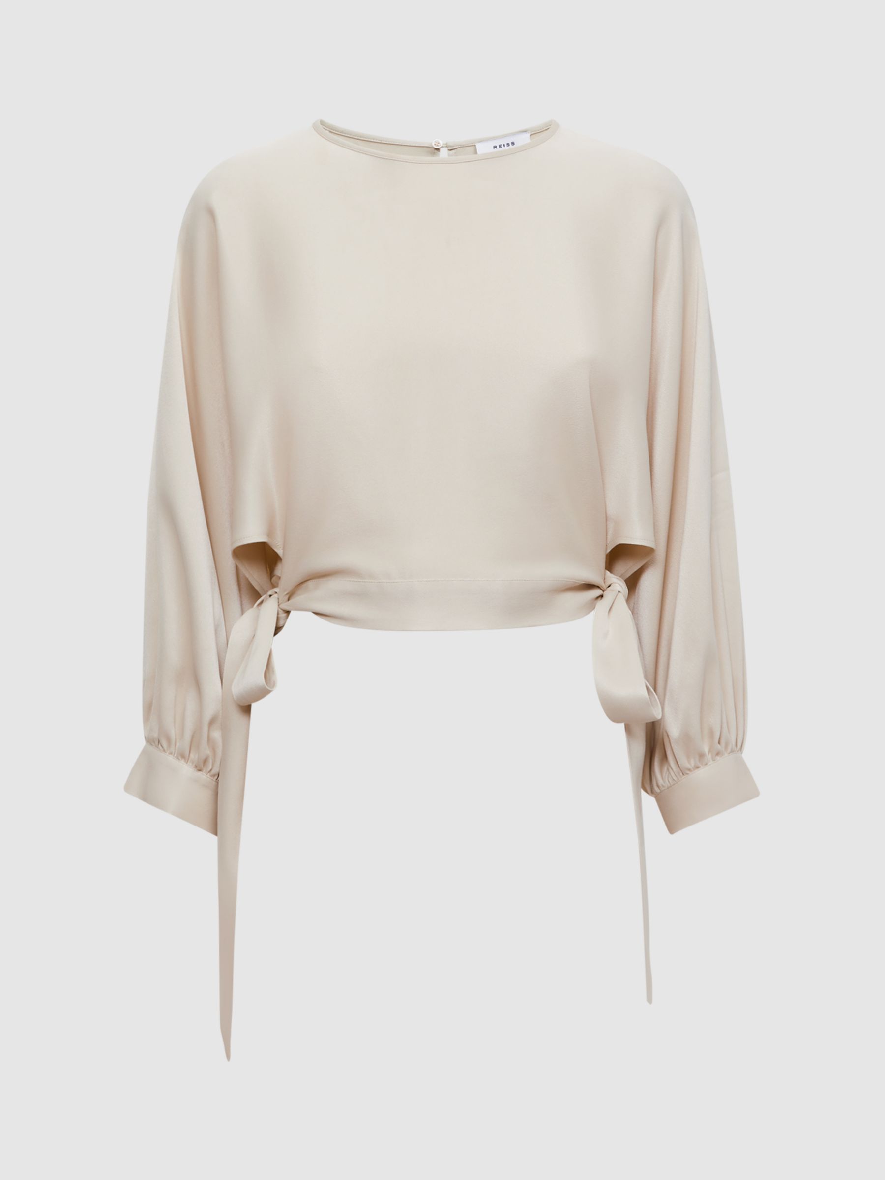 Reiss Imogen Cutout Tie Blouse, Champagne at John Lewis & Partners