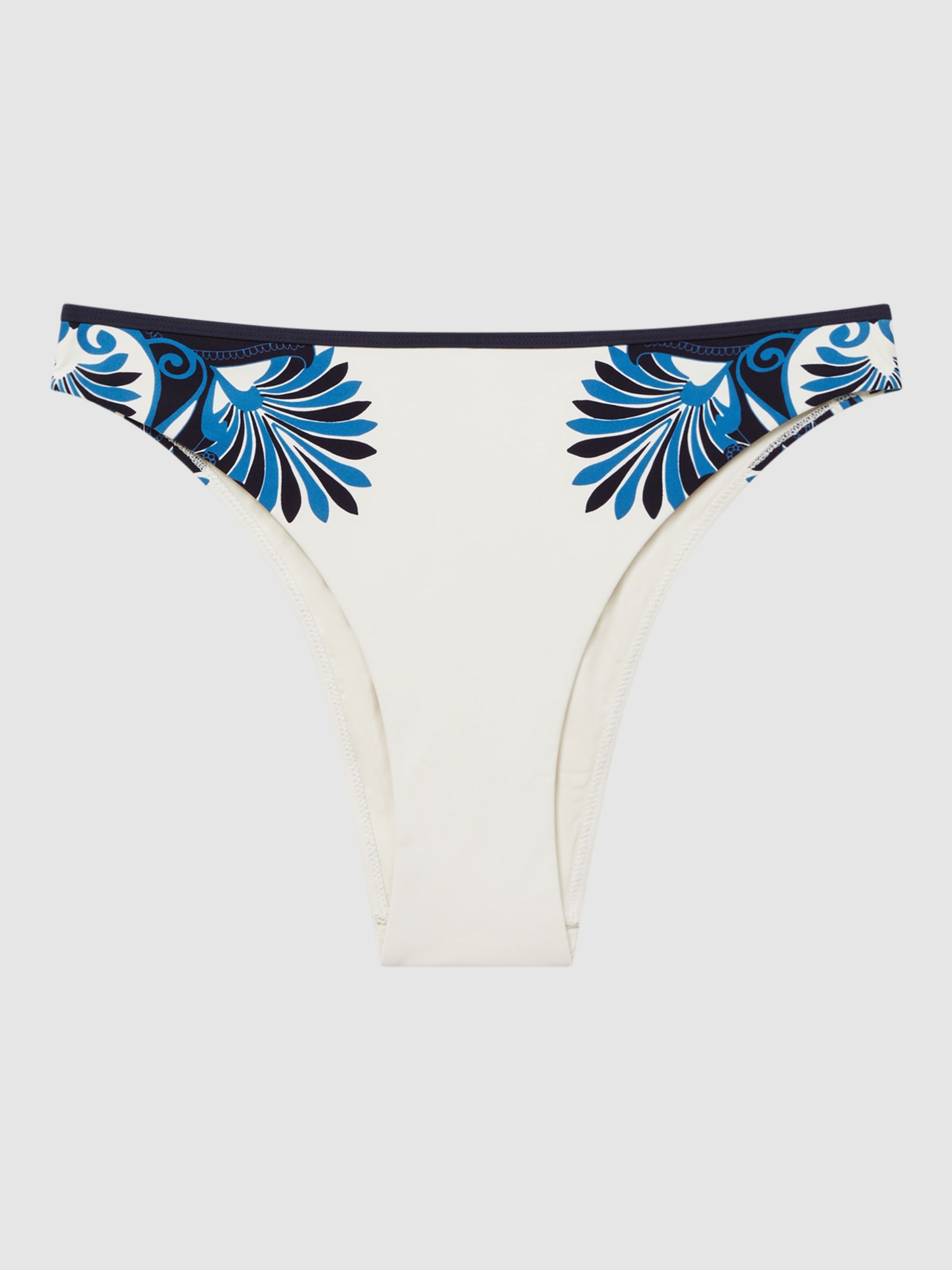 Reiss Lucille Floral Placement Bikini Bottoms, White/Blue, 6