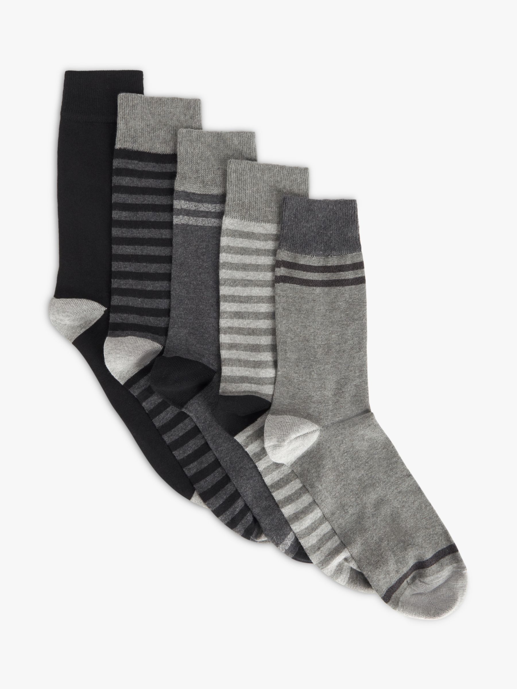 John Lewis Cotton Rich Multi Stripe Men's Socks, Pack of 5, Black at ...