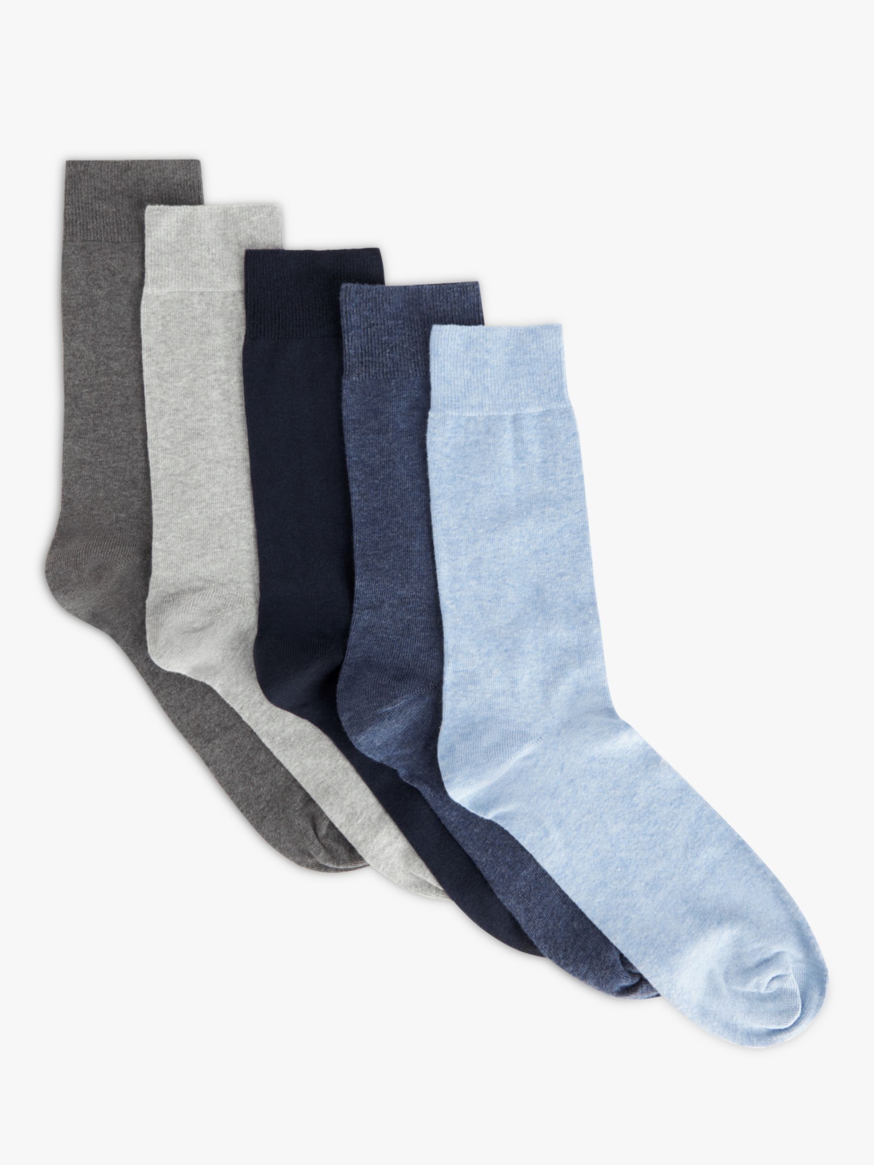 John Lewis ANYDAY Cotton Rich Plain Men's Socks, Pack of 5, Blue/Grey ...