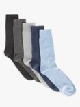 John Lewis ANYDAY Cotton Rich Plain Men's Socks, Pack of 5, Blue/Grey