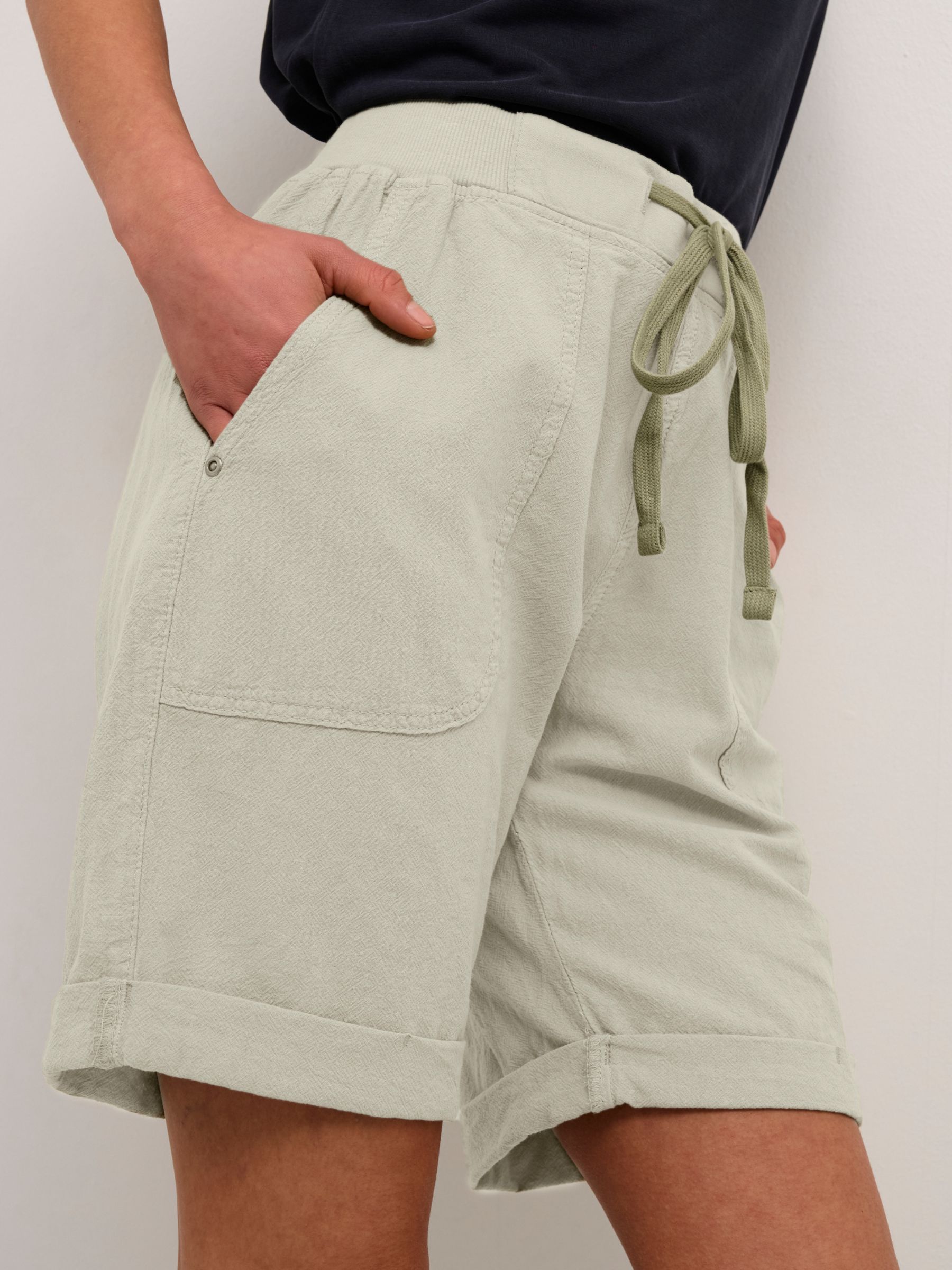 KAFFE Naya Elastic Waist Cotton Shorts, Seagrass, 14