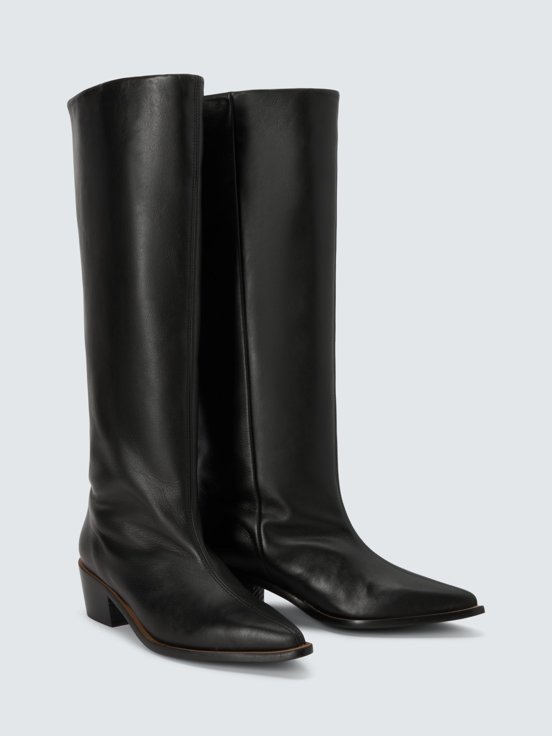 AND/OR Sainte Leather Low Heel Long Western Boots, Black