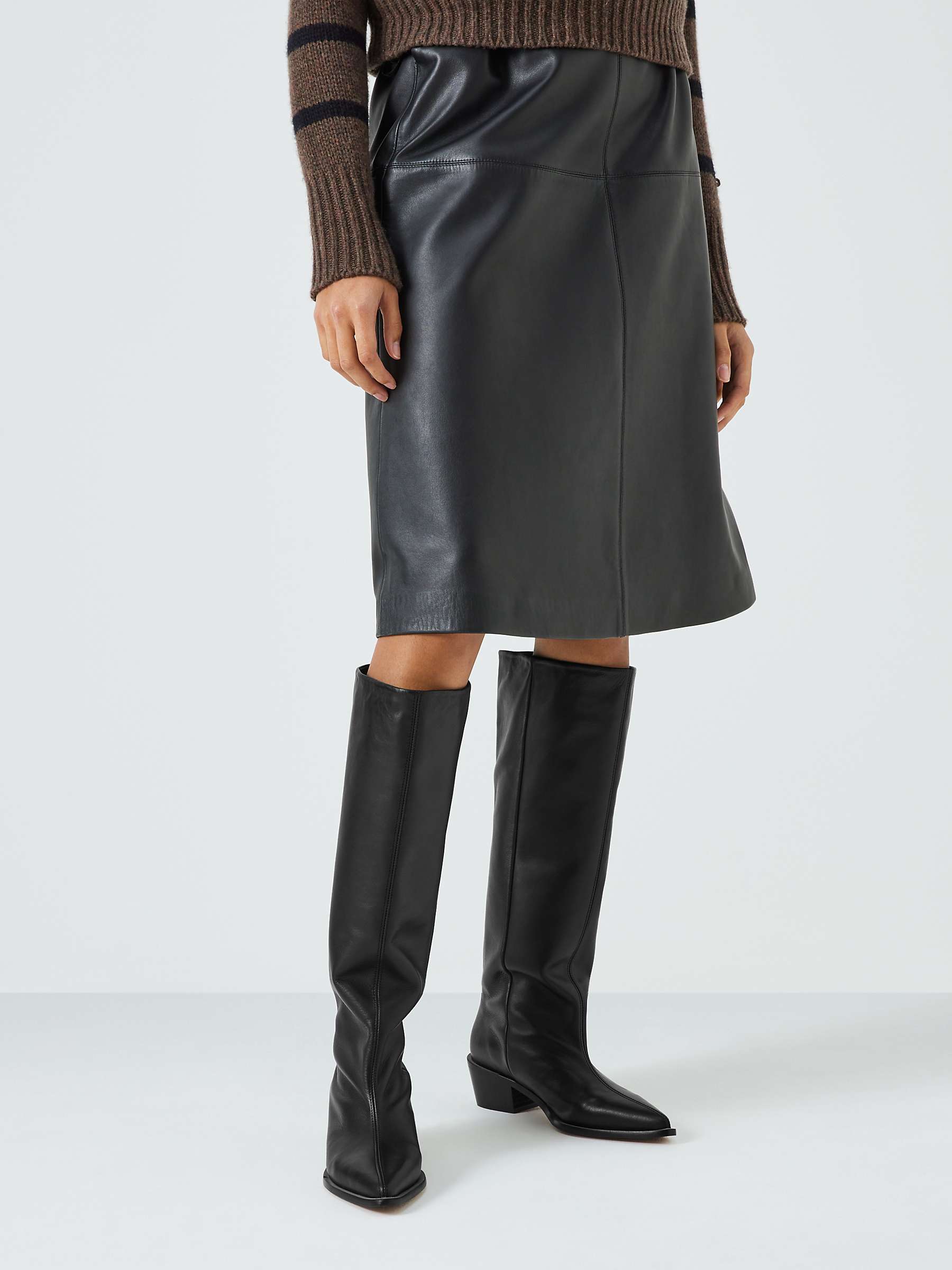 AND/OR Sainte Leather Low Heel Long Western Boots, Black at John Lewis ...