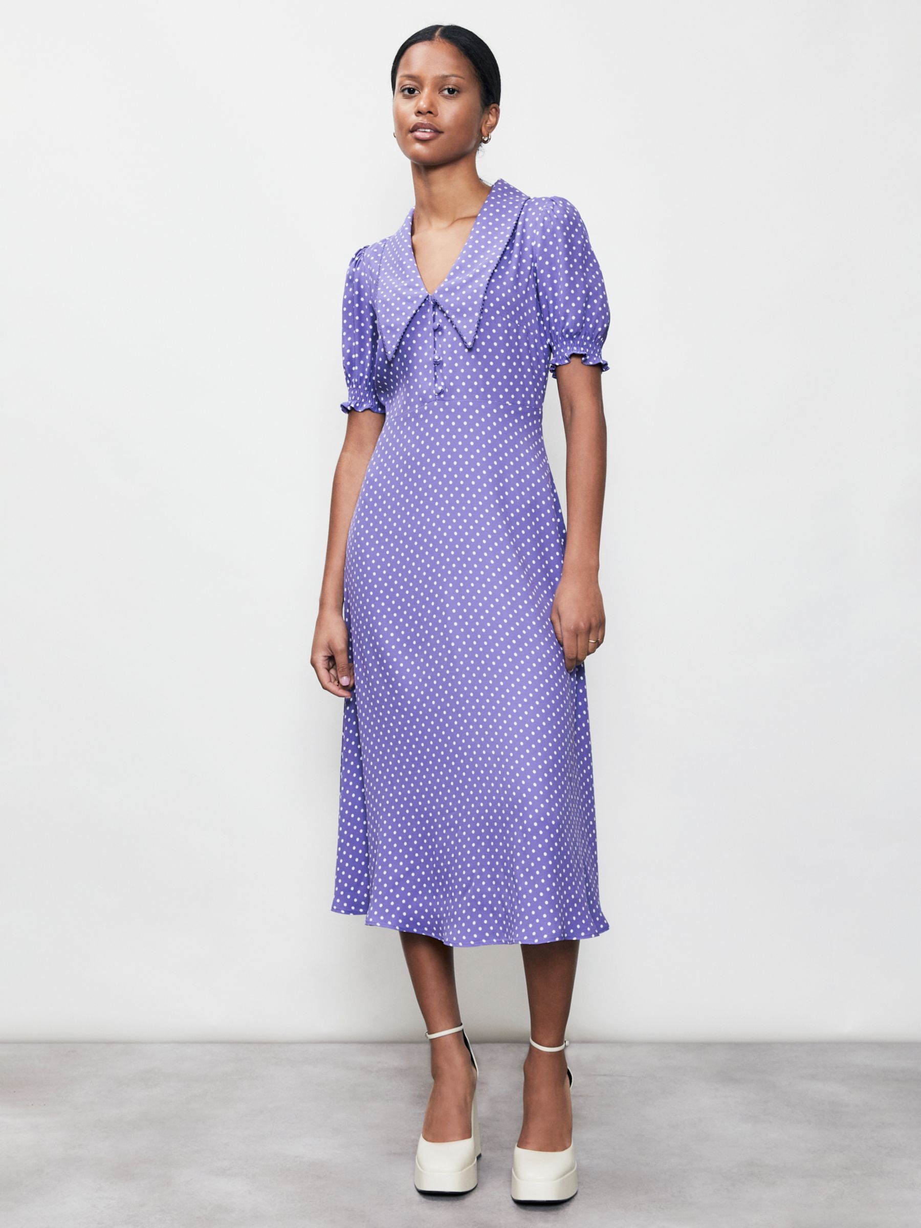 Finery Valerie Spot Midi Dress, Purple at John Lewis & Partners
