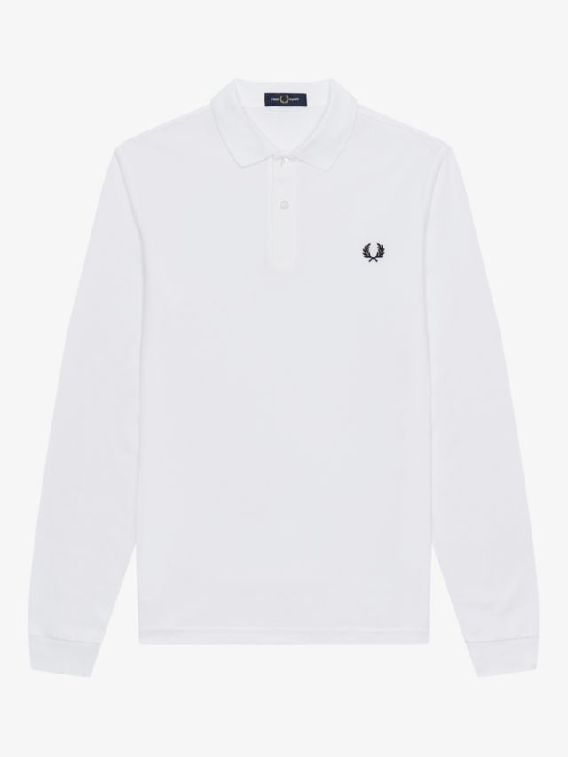 Fred Perry Long Sleeve Polo Top, White, S