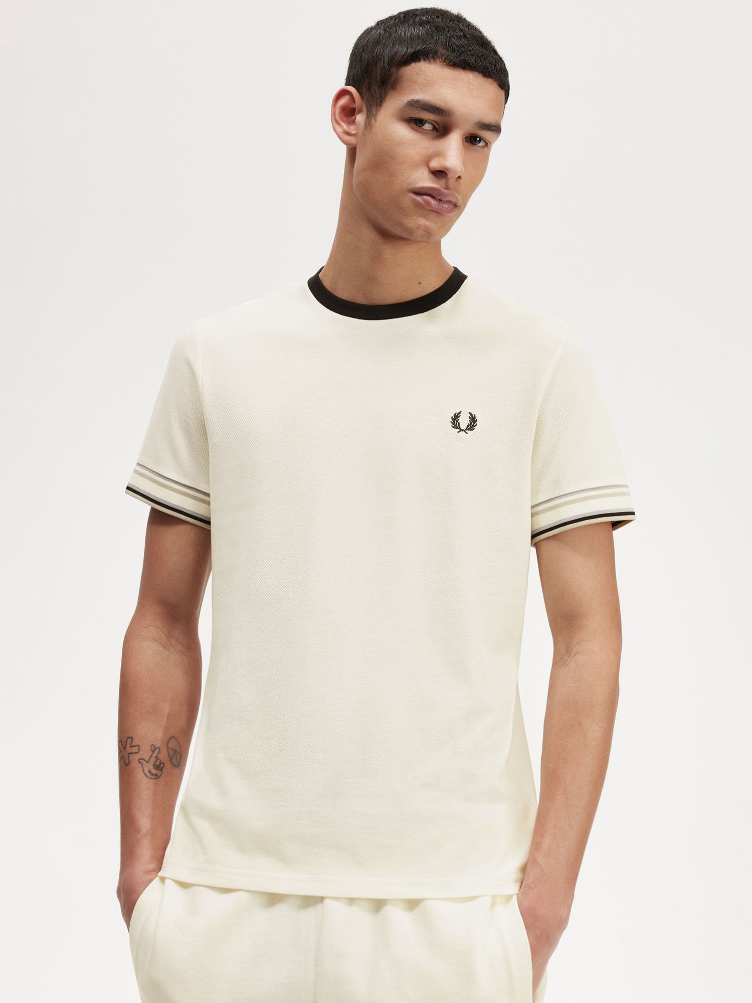 Fred Perry Bold Tipped Piqué T-Shirt, Ecru at John Lewis & Partners