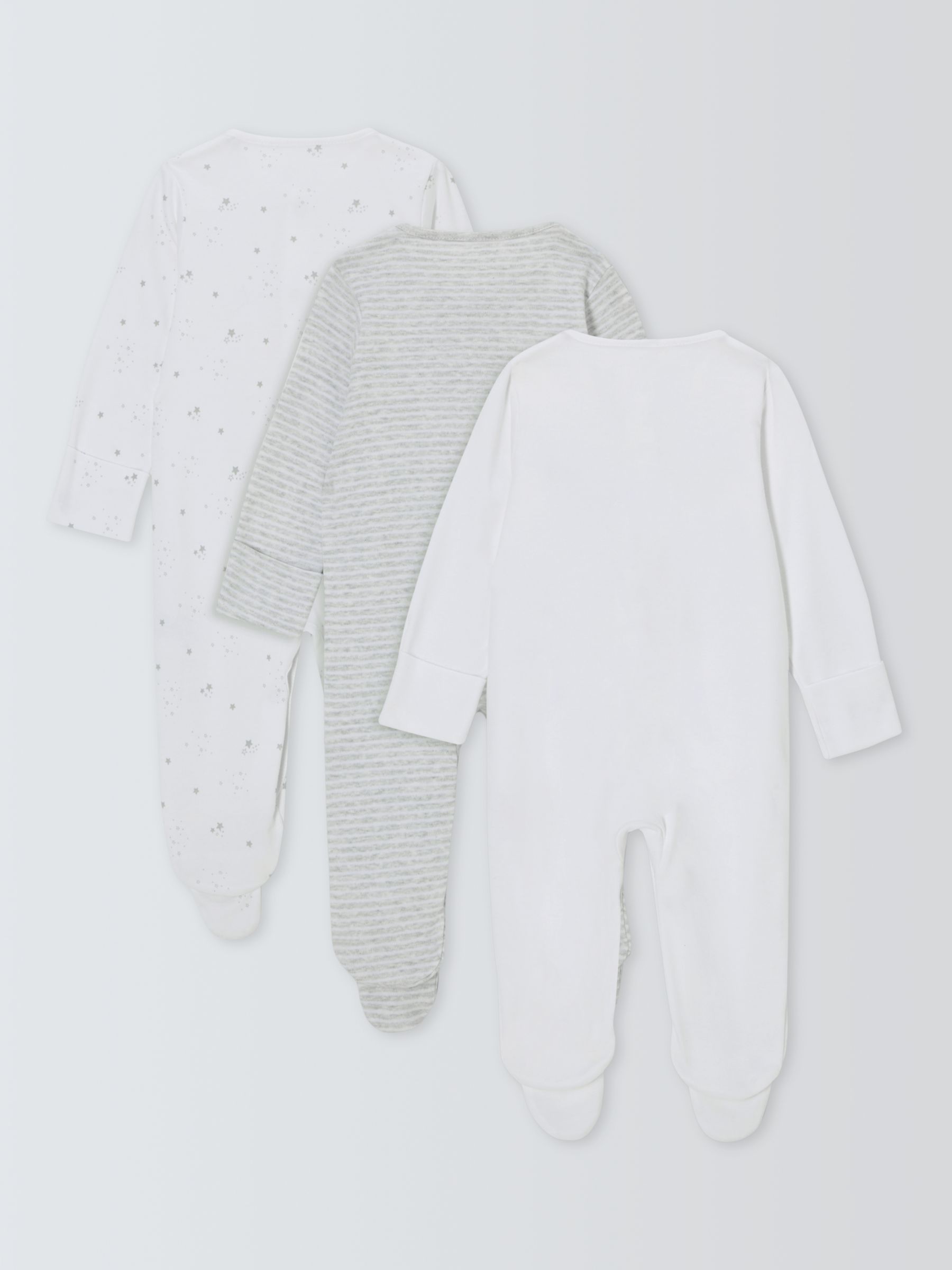 John Lewis Baby Cotton Star Print Sleepsuits, Pack of 3, White, Tiny Baby
