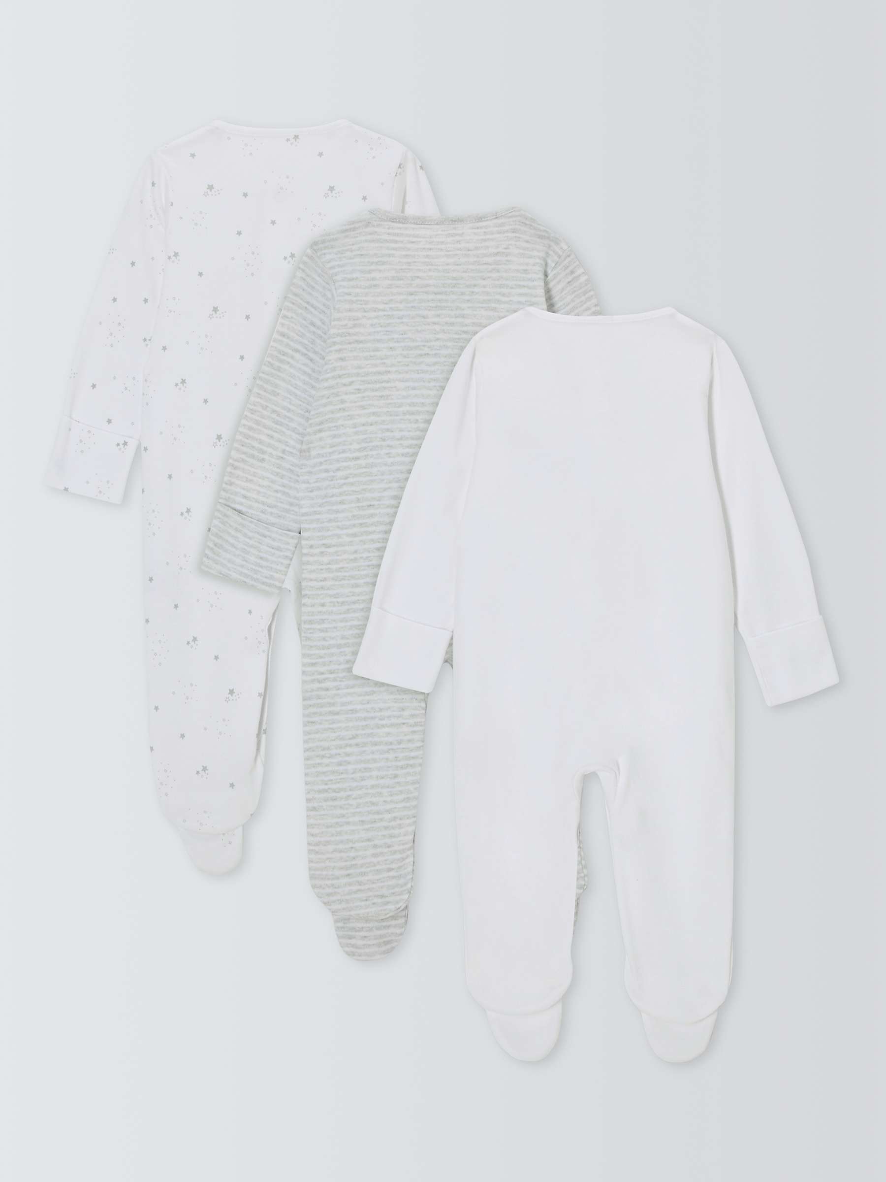 Buy John Lewis Baby Cotton Star Print Sleepsuits, Pack of 3, White Online at johnlewis.com