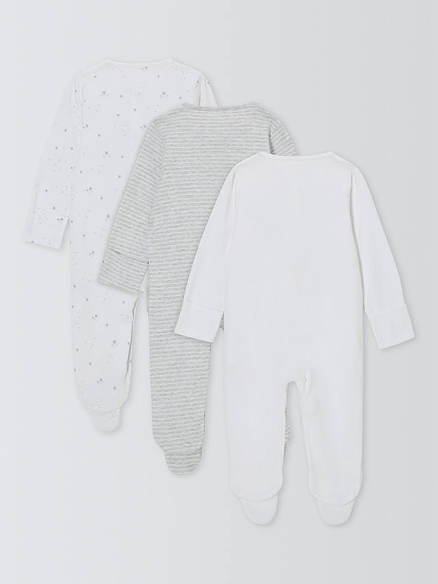 John Lewis Baby Cotton Star Print Sleepsuits, Pack of 3, White