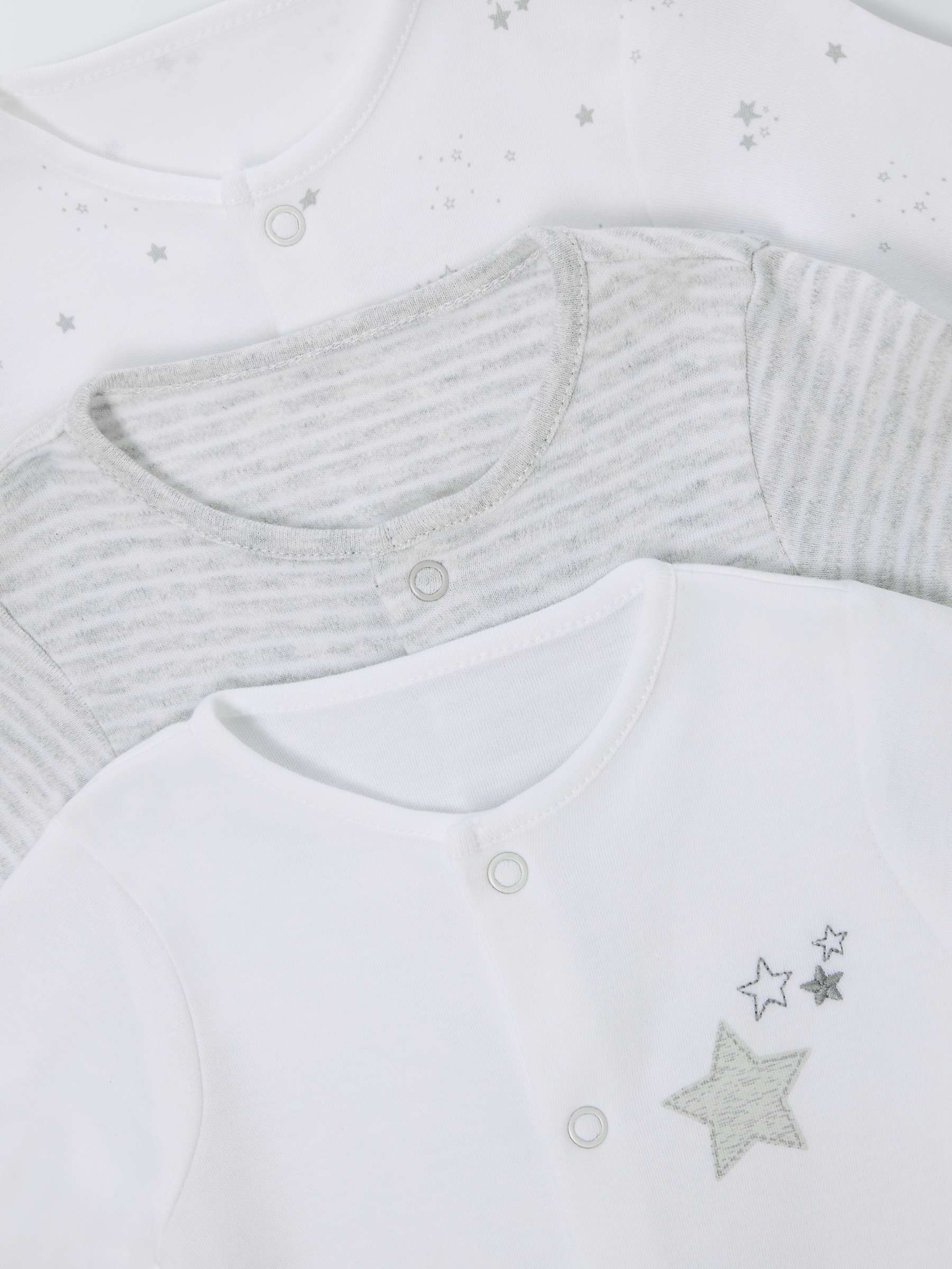 Buy John Lewis Baby Cotton Star Print Sleepsuits, Pack of 3, White Online at johnlewis.com