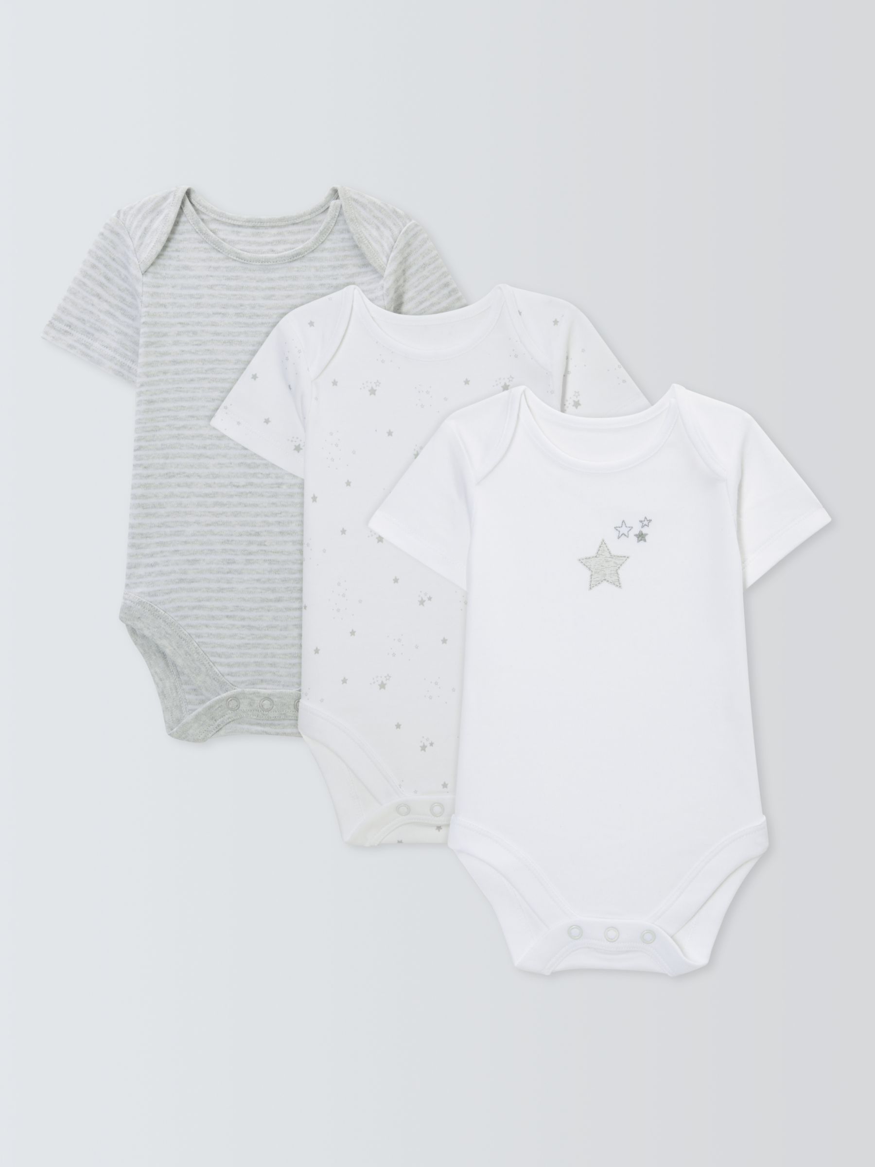John Lewis Baby Cotton Star Print Bodysuits, Pack of 3, White, 6-9 months