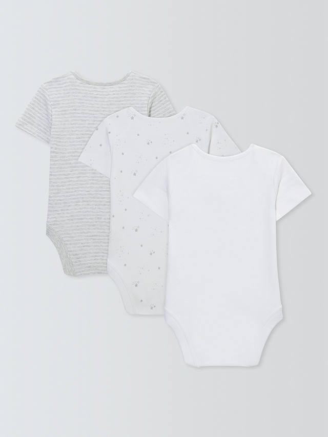 John Lewis Baby Cotton Star Print Bodysuits, Pack of 3, White