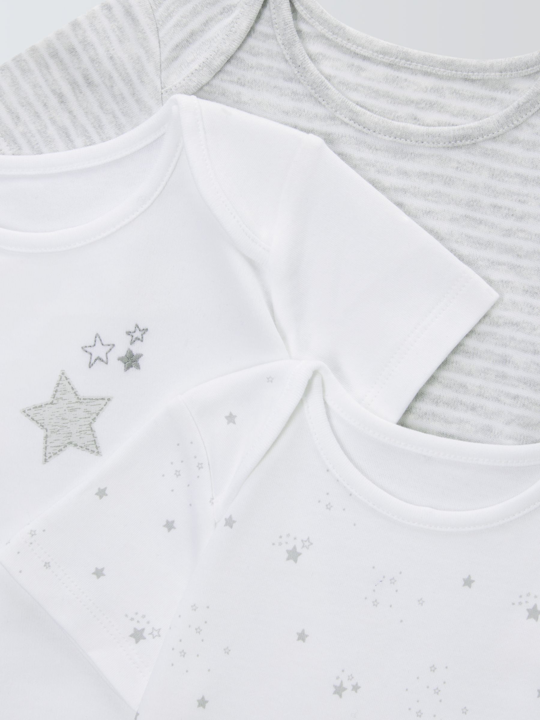 John Lewis Baby Cotton Star Print Bodysuits, Pack of 3, White, 6-9 months