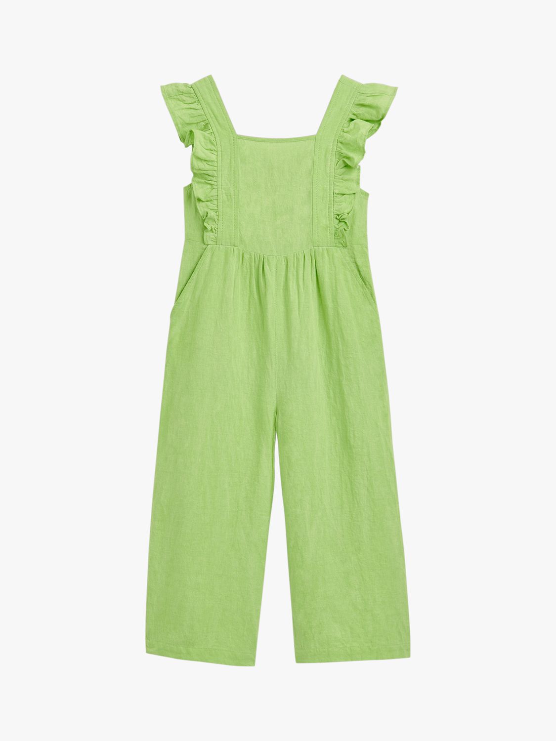 Whistles Kids' Meg Linen Blend Jumpsuit, Green, 7-8 years