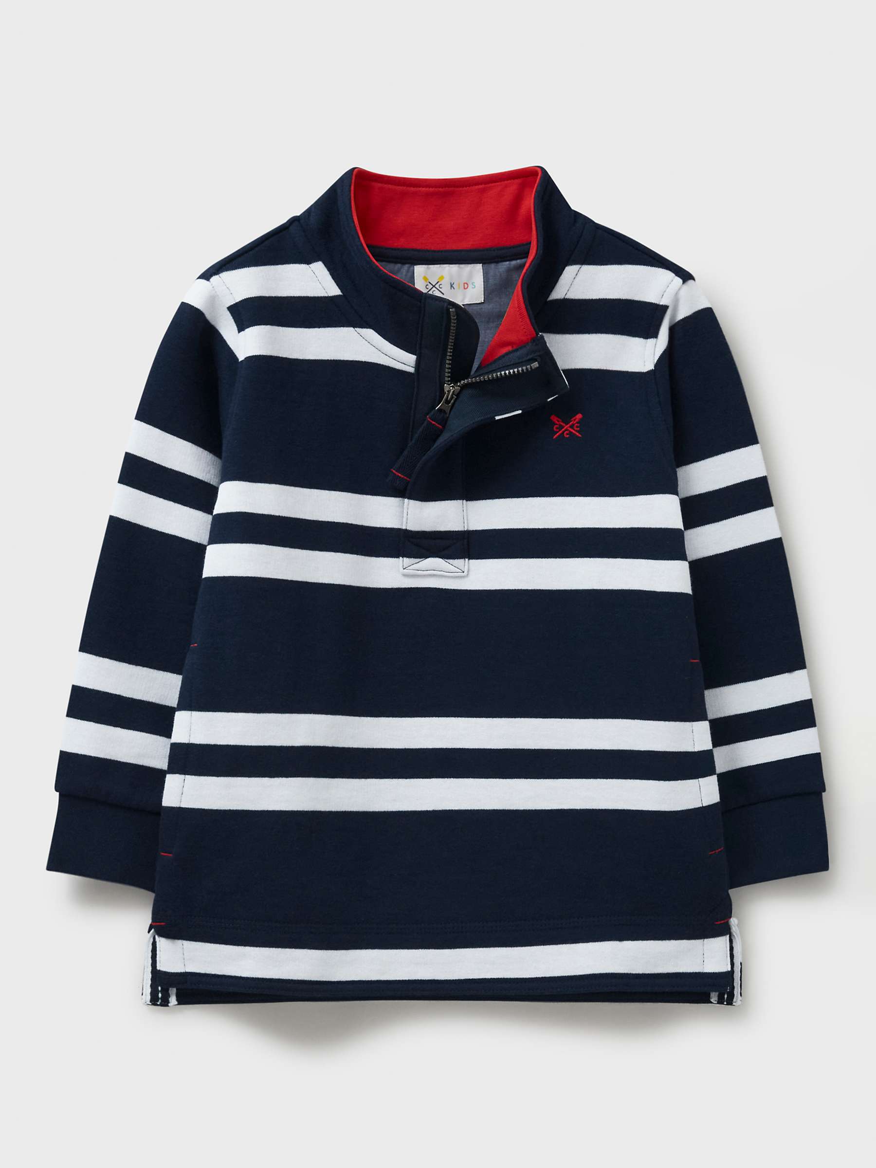 Buy Crew Clothing Kids' Half Zip Stripe Sweatshirt, Navy Blue Online at johnlewis.com