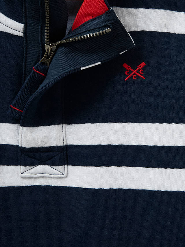 Crew Clothing Kids' Half Zip Stripe Sweatshirt, Navy Blue