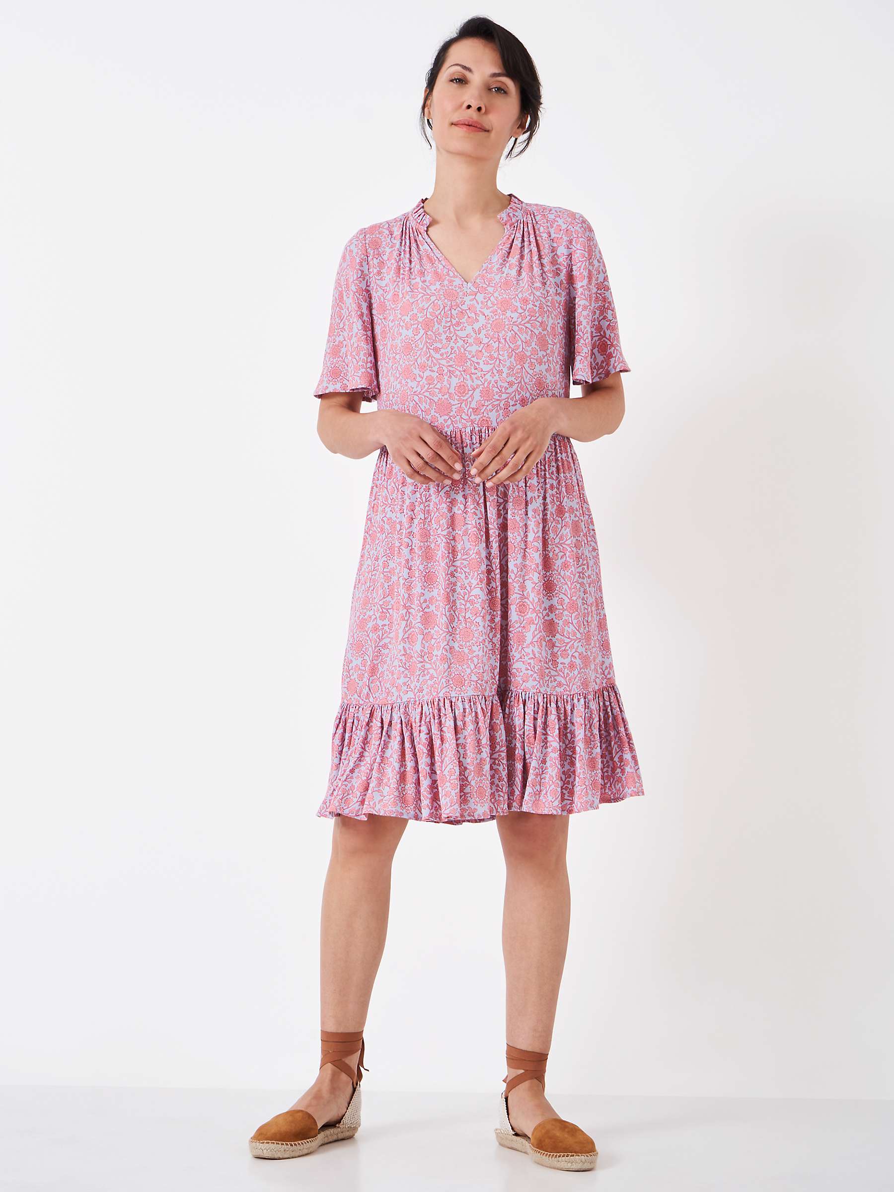 Buy Crew Clothing Eva Floral Ruffle Dress, Multi/Pink Online at johnlewis.com