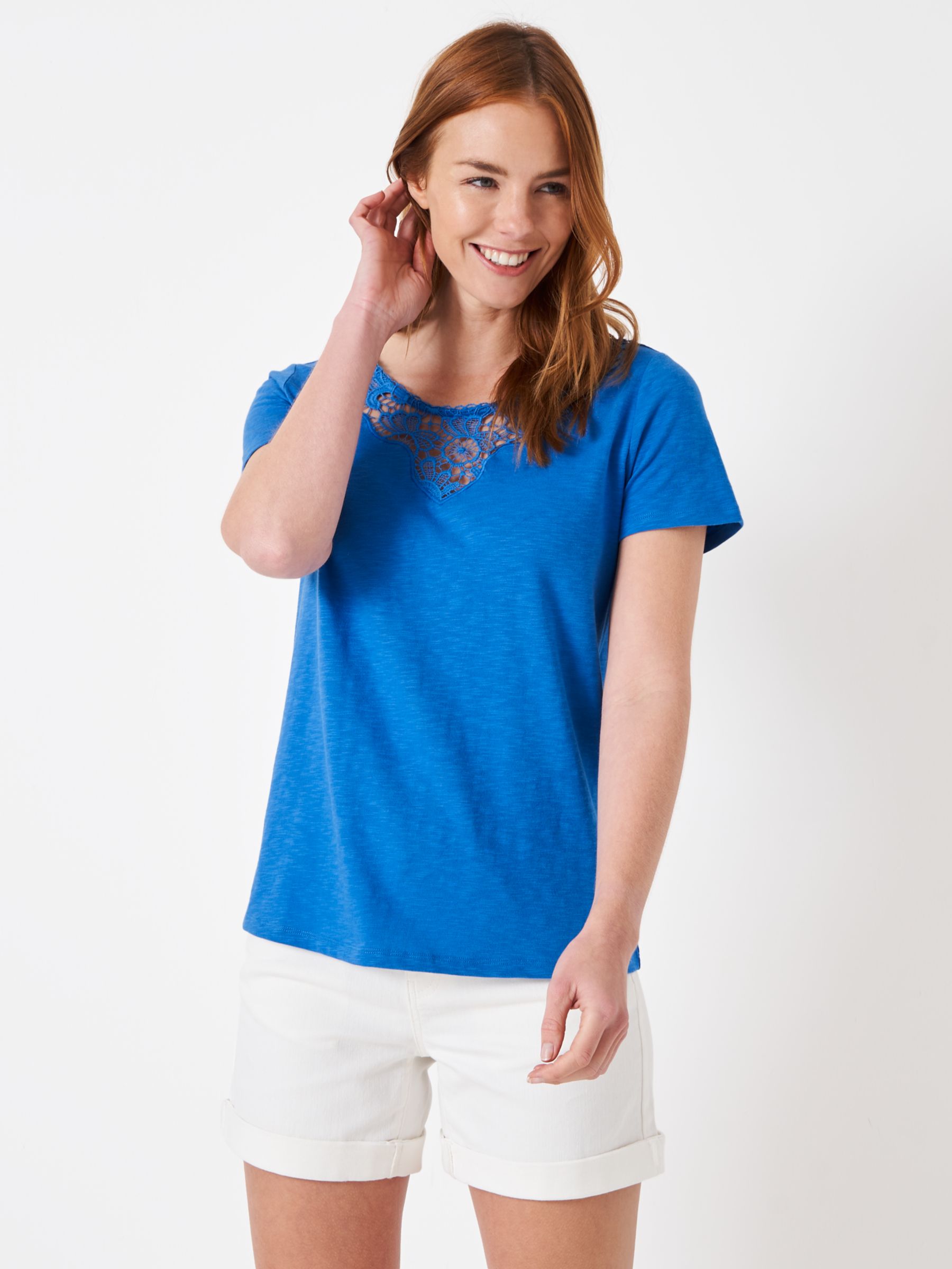 Crew Clothing Iona Lace Panel Top Blue