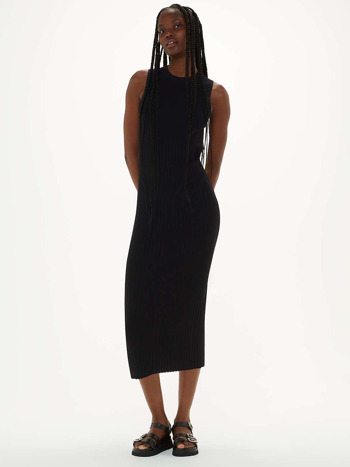 Buy Whistles Ida Rib Detail Knit Midi Dress, Black Online at johnlewis.com