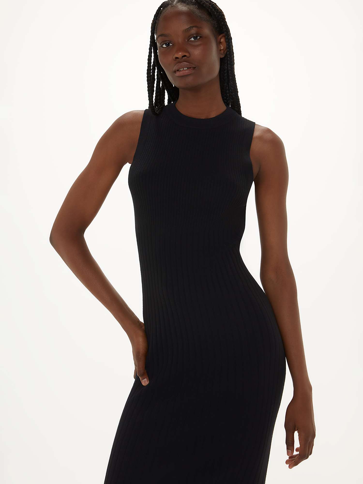 Buy Whistles Ida Rib Detail Knit Midi Dress, Black Online at johnlewis.com
