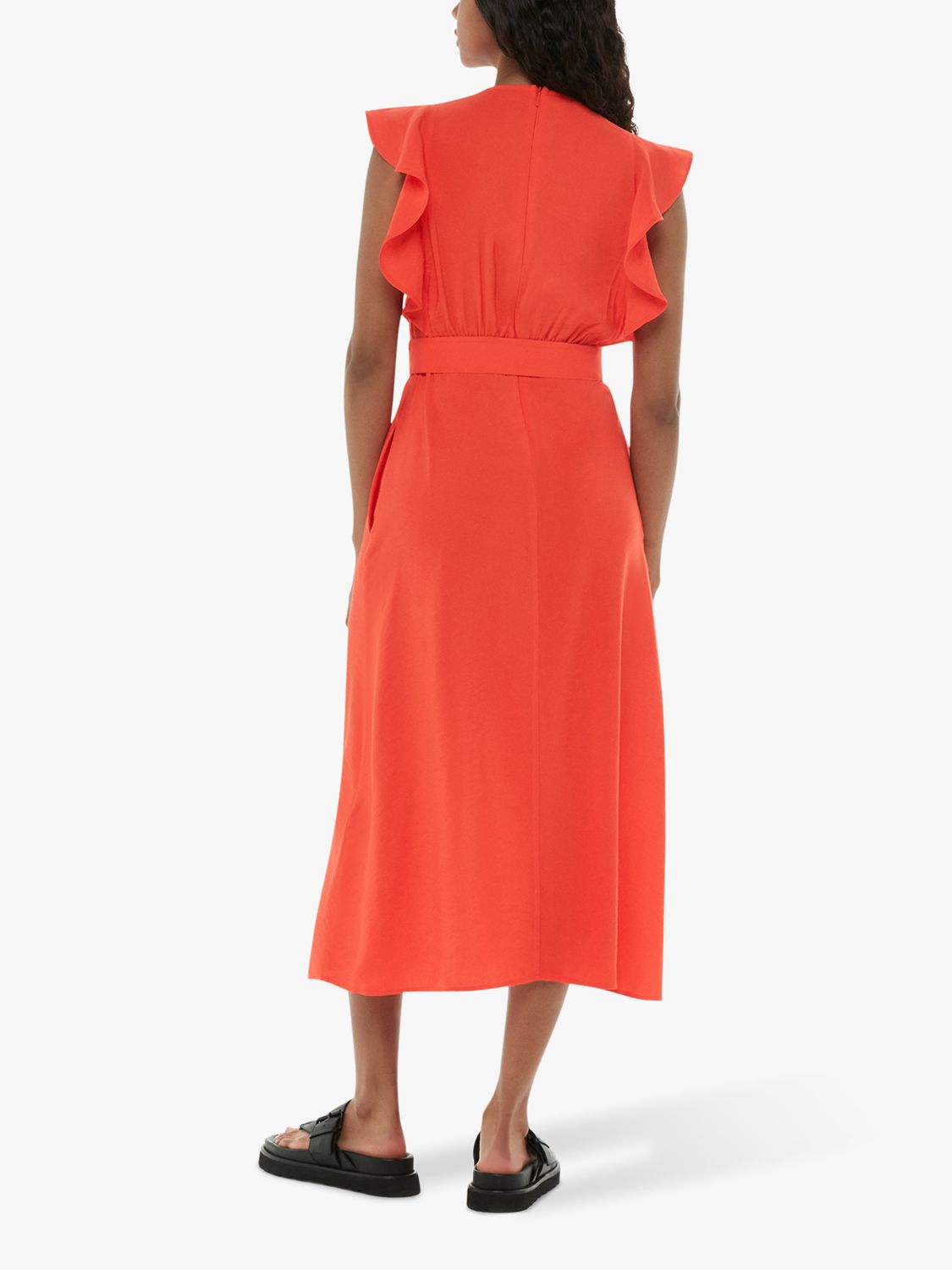 Whistles Sophie Frill Sleeve Midi Dress, Red at John Lewis & Partners