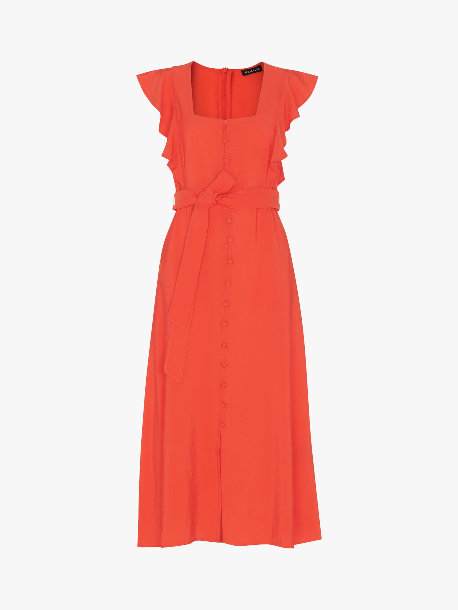 Whistles Sophie Frill Sleeve Midi Dress, Red at John Lewis & Partners