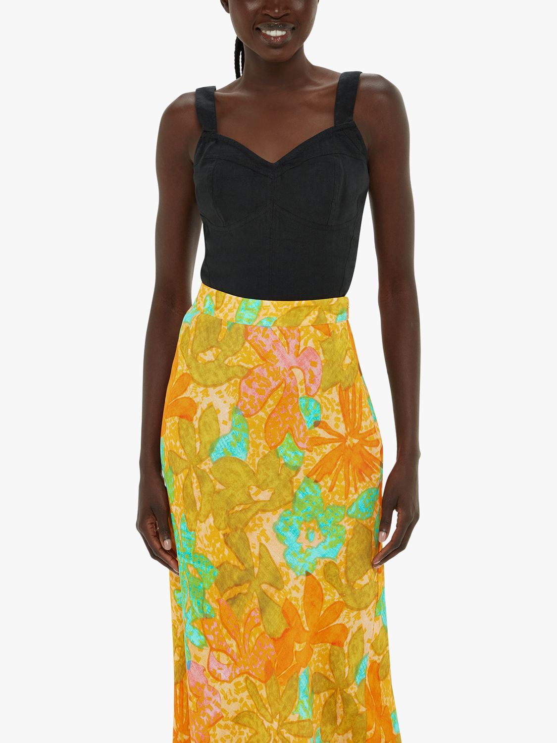 Buy Whistles Palm Floral Side Button Midi Skirt, Multi Online at johnlewis.com