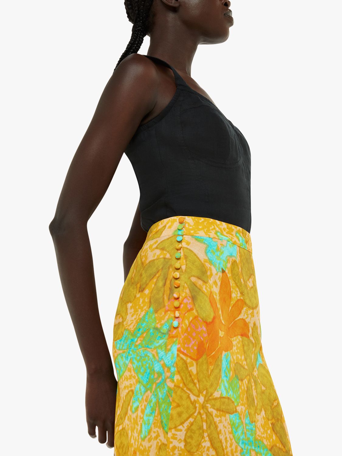 Buy Whistles Palm Floral Side Button Midi Skirt, Multi Online at johnlewis.com