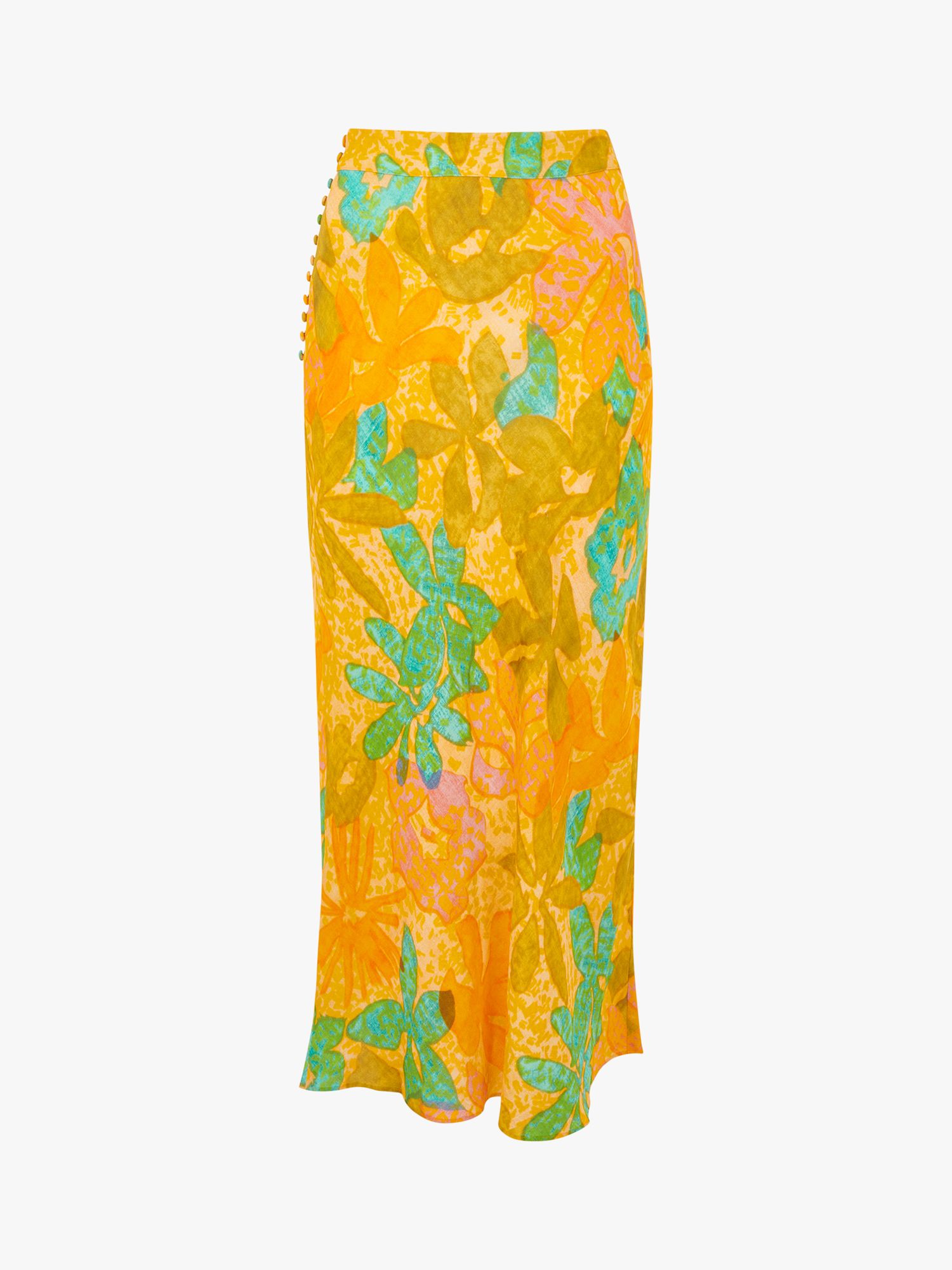 Whistles Palm Floral Side Button Midi Skirt, Multi at John Lewis & Partners