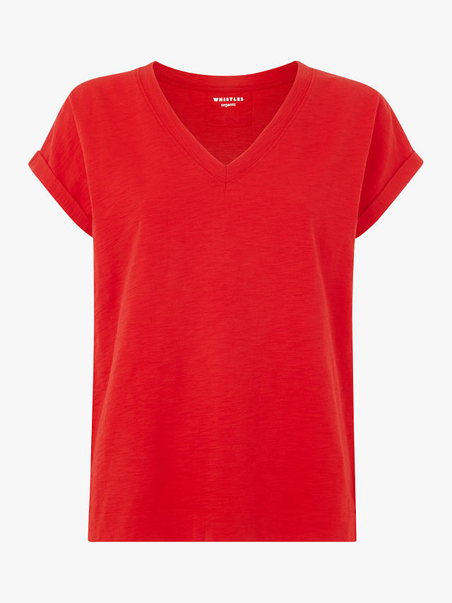 Whistles Willa V-Neck Cap Sleeve T-Shirt, Red