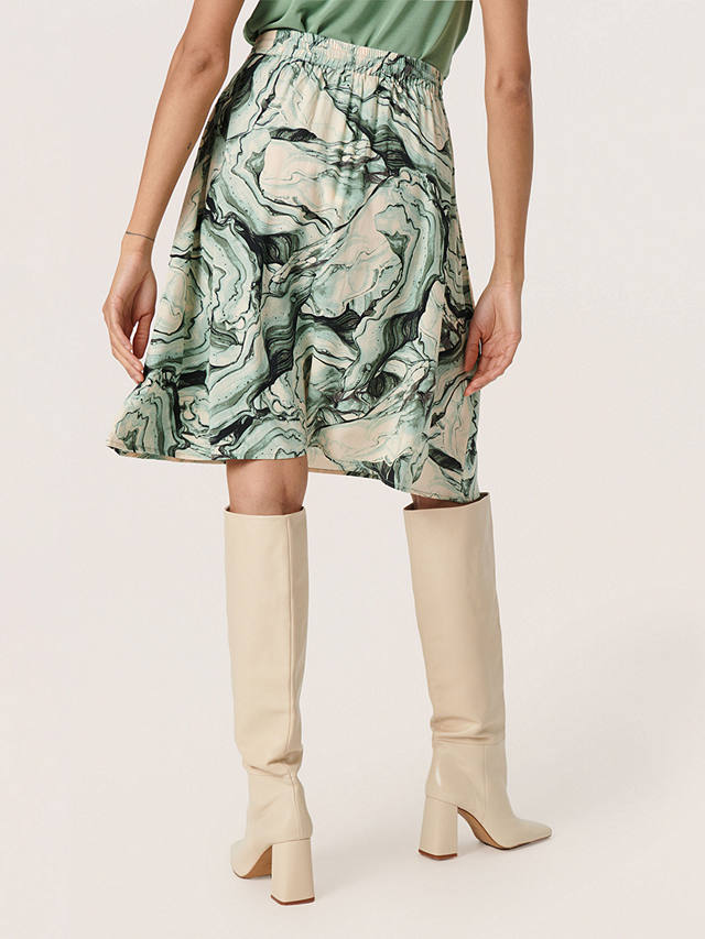 Soaked In Luxury Livinna A-Line Knee Length Skirt, Green Marble