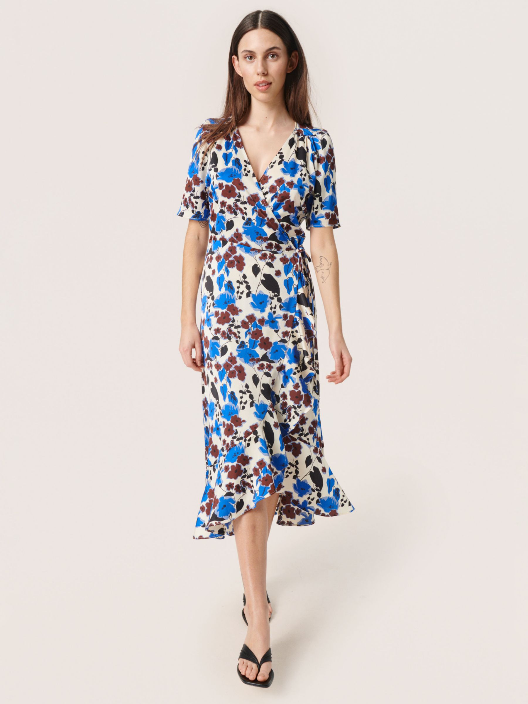 Soaked In Luxury Karven Floral Wrap Dress, Sandshell, XS