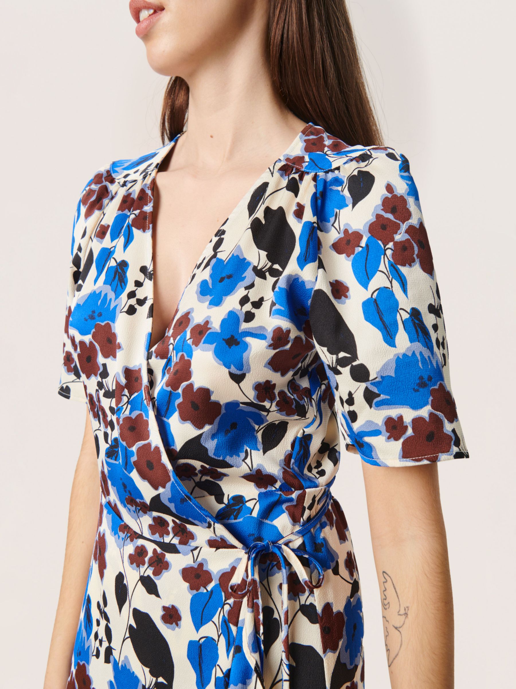 Soaked In Luxury Karven Floral Wrap Dress, Sandshell, XS