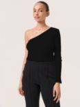 Soaked In Luxury Simone Ribbed Asymmetric Long Sleeve Top, Black