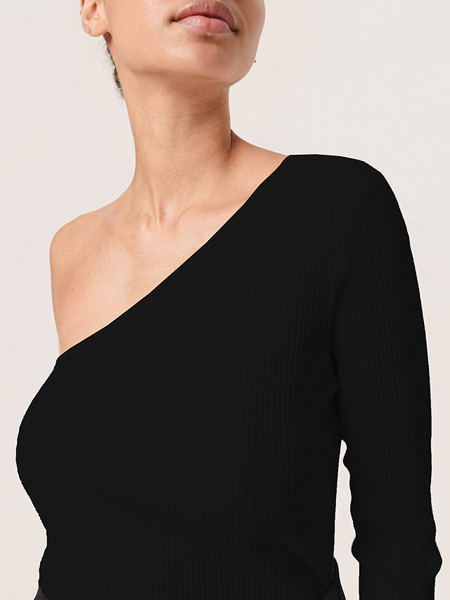 Soaked In Luxury Simone Ribbed Asymmetric Long Sleeve Top, Black