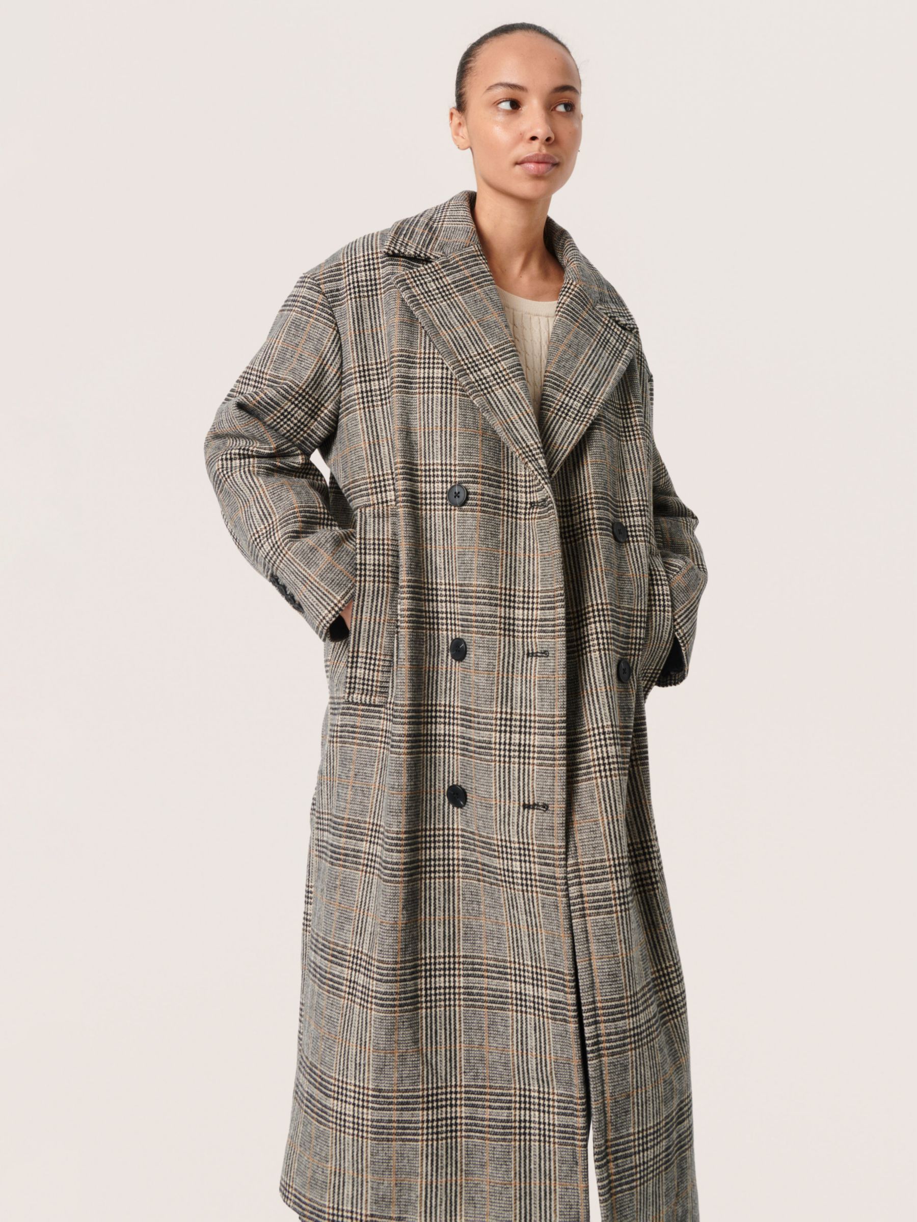 Soaked In Luxury Chicka Classic Check Coat, Black/Multi at John Lewis ...