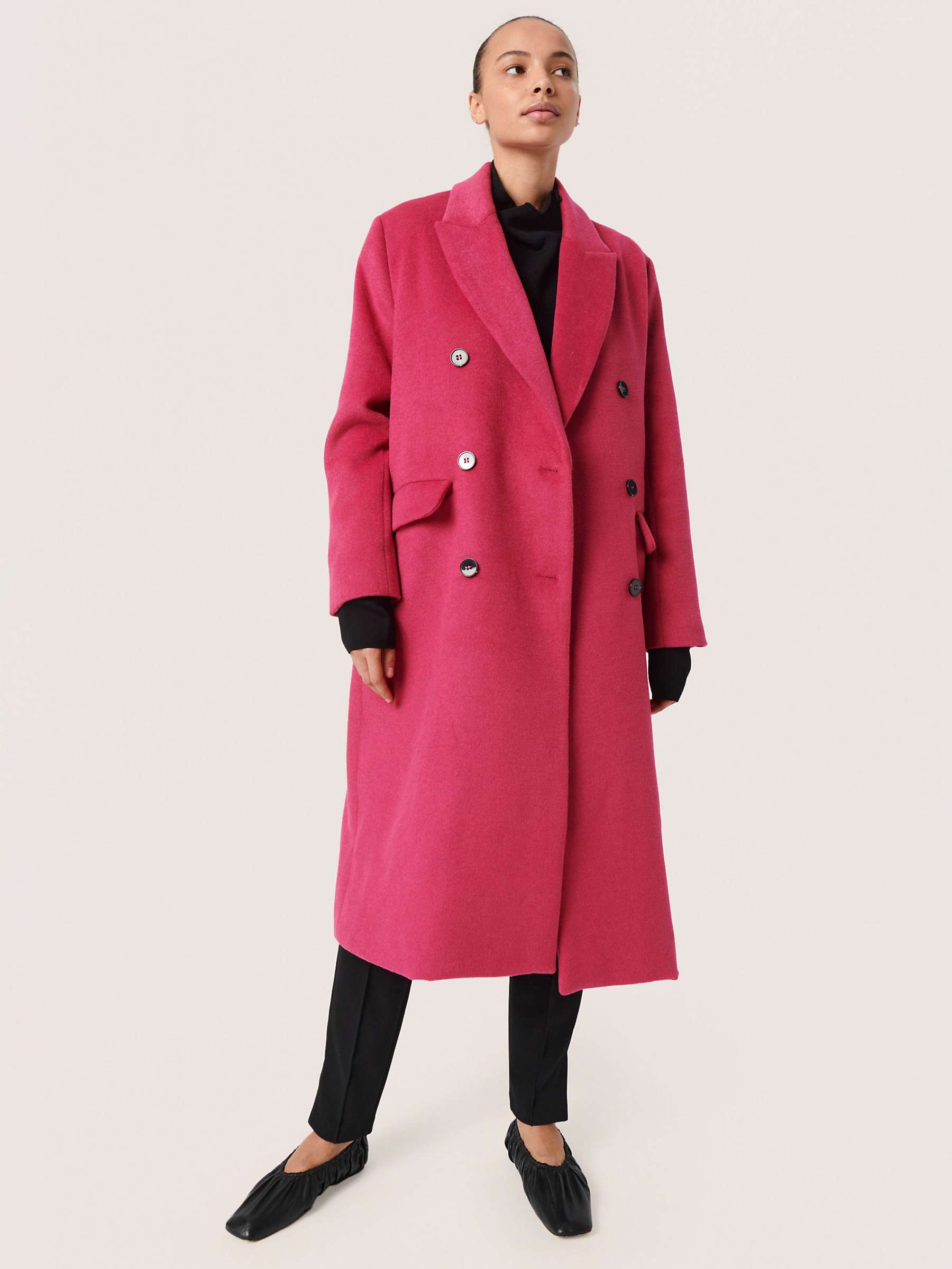Buy Soaked In Luxury Fia Plain Double Breasted Coat, Vivacious Pink Online at johnlewis.com