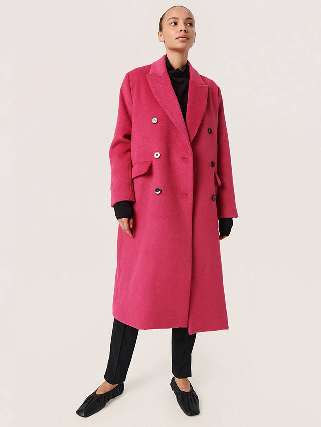 Soaked In Luxury Fia Plain Double Breasted Coat, Vivacious Pink