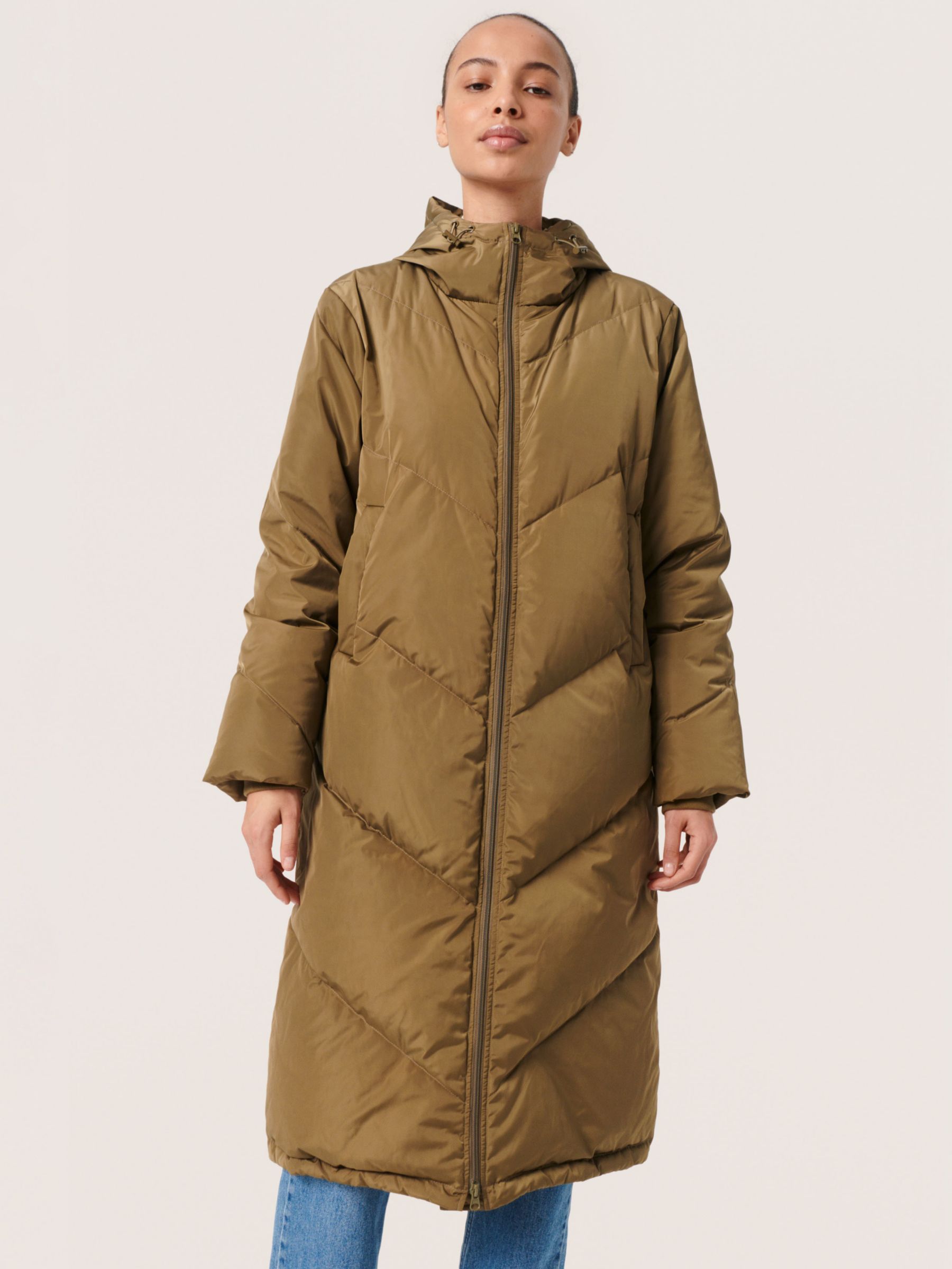 Soaked In Luxury Mylo Puffer Longline Coat, Capers at John Lewis & Partners